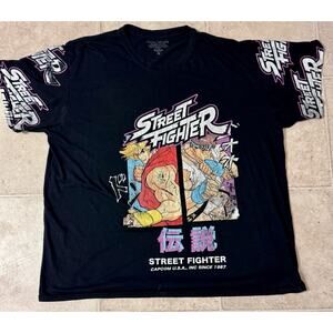 Vtg Street Fighter Ken Ryu Graphic T-Shirt Capcom 1987 Sleeve Print 4XL